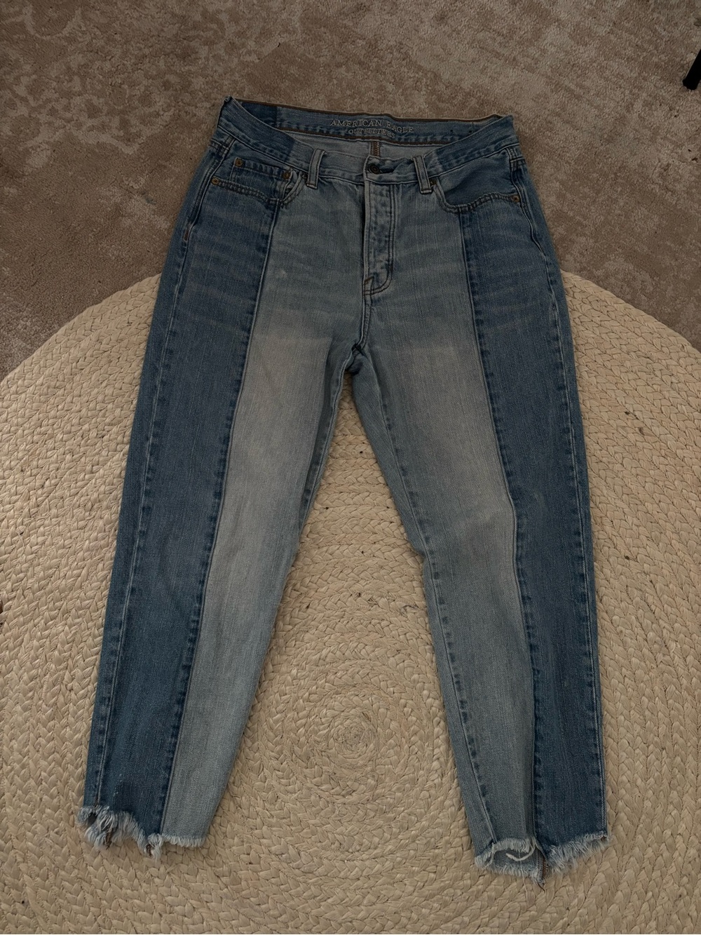 American Eagle Outfitters Two-Tone High-Rise Ankle Jeans - Blue